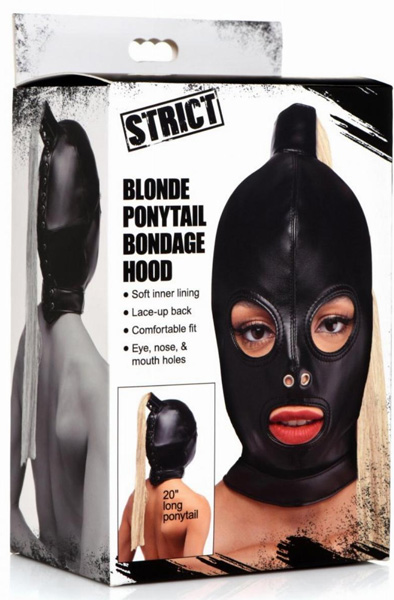 Strict Blonde Ponytail Bondage Hood Black - BDSM mask 5