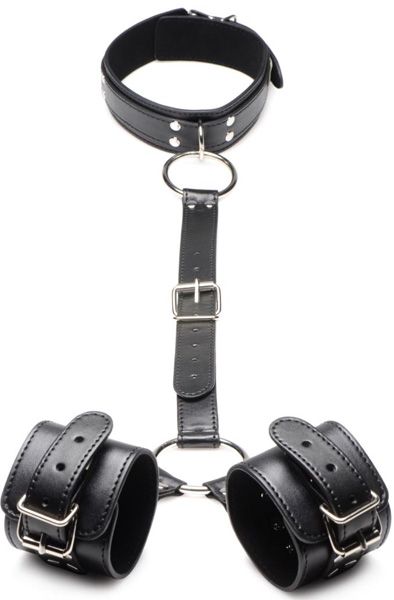 Strict Collar with Cuffs Restraint Set - Handschellen & Halsketten 1