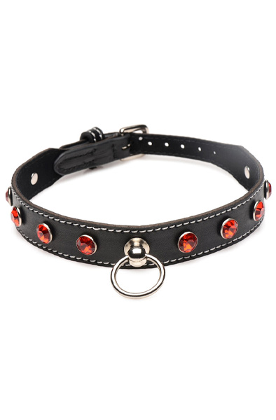 Strict Diamond Choker with O-Ring Black/Red - BDSM Choker 5