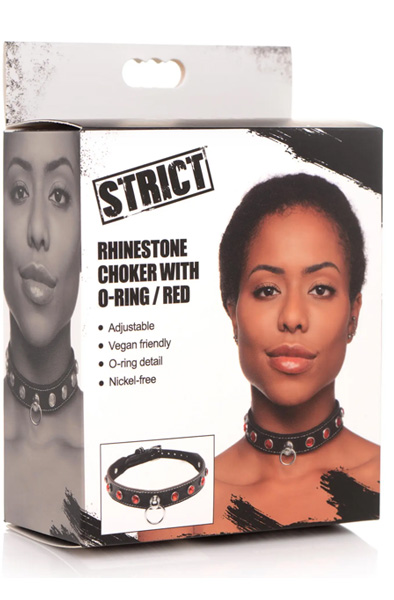 Strict Diamond Choker with O-Ring Black/Red - BDSM Choker 7