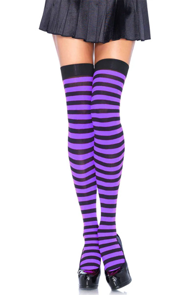 Striped Nylon Overknees Schwarz/Lila - Strümpfe 1