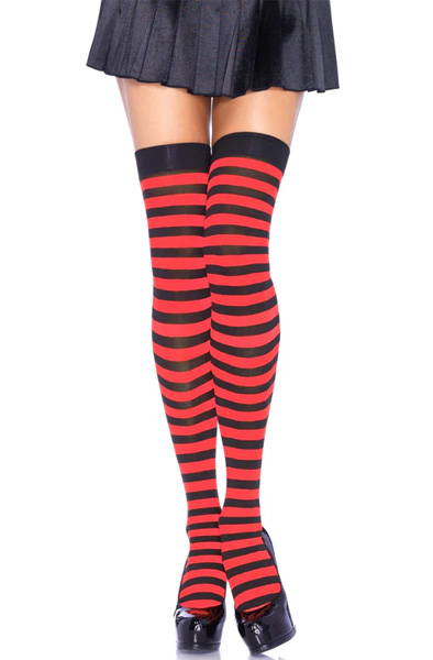Striped Nylon Overknees Schwarz/Rot - Stay-ups 1