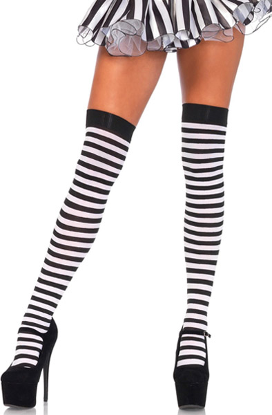 Striped Nylon Thigh Highs Black/White - Stay-ups 1