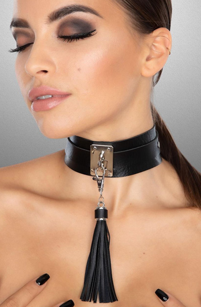 Teasing Tassel Collar Silver/Black - BDSM Choker 4