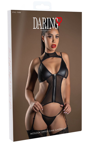 Wetlook Zipper Cami Garter Set - Sexy lingerie 3